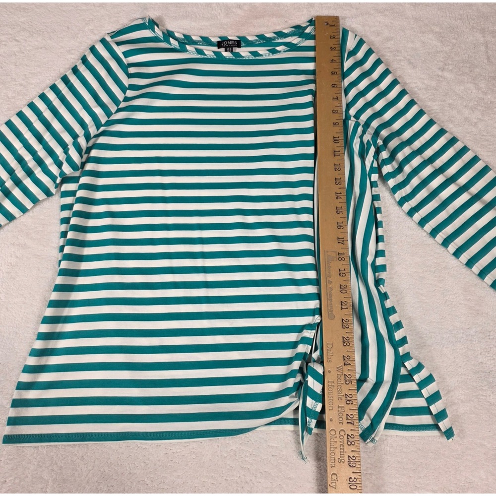 Jones‎ New York Striped Knit Top Womens 1X Teal White Excellent Side Tie - Picture 5 of 8